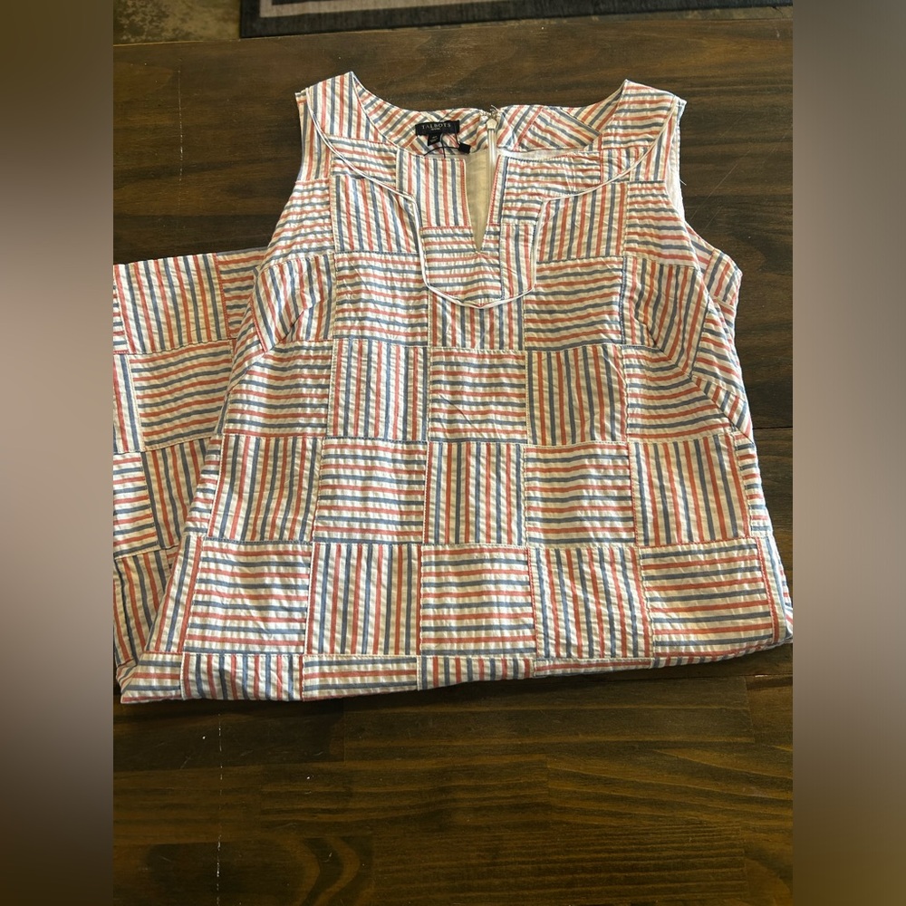 Talbots Patchwork 100% Cotton Red White Blue Seersucker Dress